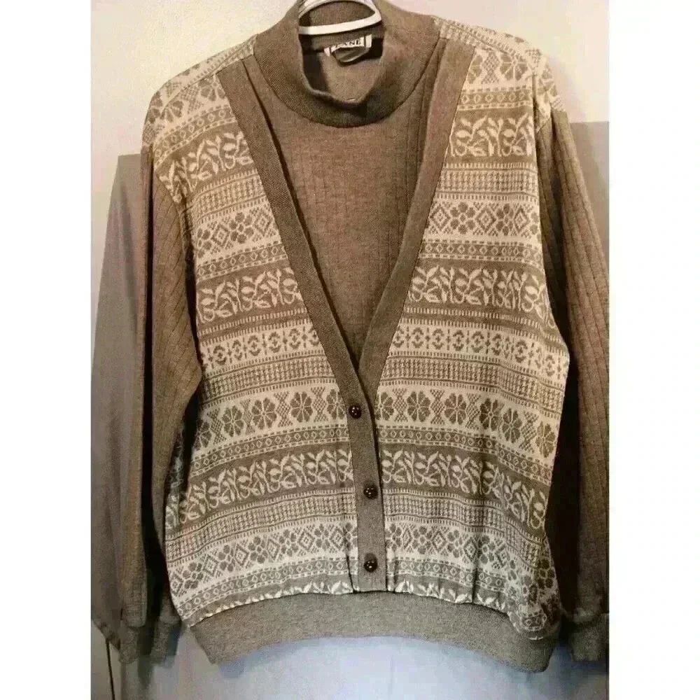 Vintage Cricket Lane Sweater Womens Large Beige/Ivory 2-Layered Pullover